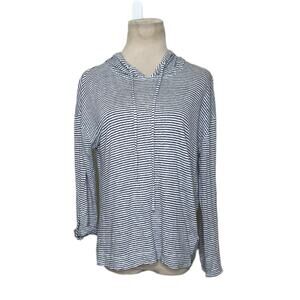 C&C blue white linen striped 3/4 sleeves lightweight hoodie size Small